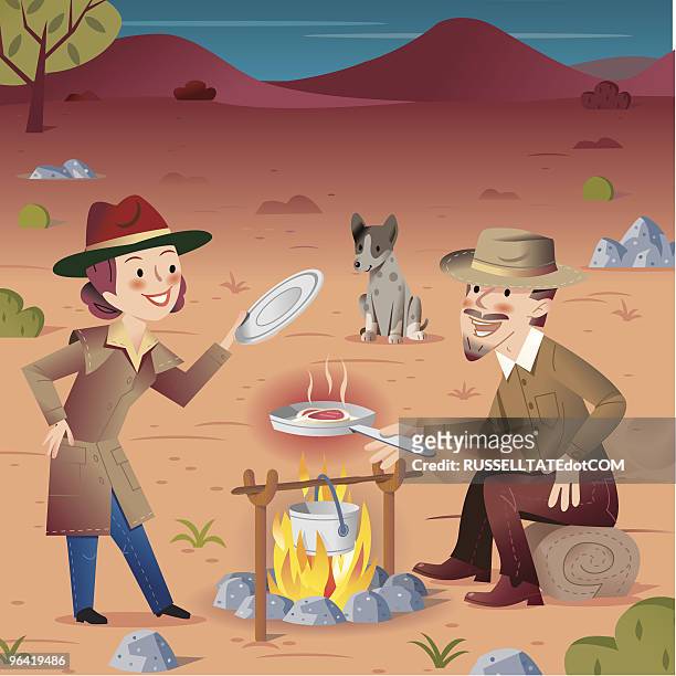bildbanksillustrationer, clip art samt tecknat material och ikoner med camping cook out - domestic animals stock illustrations