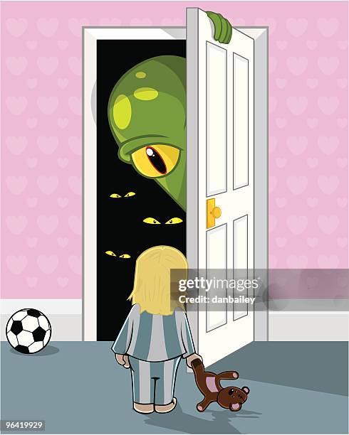 mummy, there's a monster in my cupboard - childrens closet stock illustrations