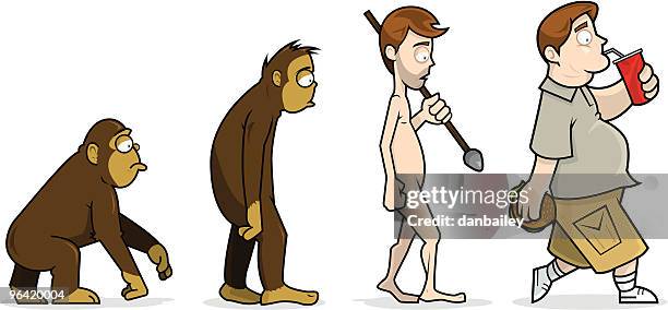 modern day evolution - monkey soda stock illustrations