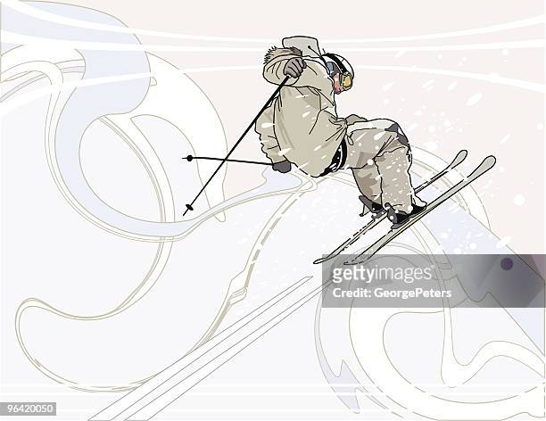 ilustrações, clipart, desenhos animados e ícones de shredding o peak - freestyle skiing