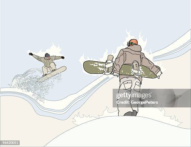 white hot snowboarders - boarding stock illustrations