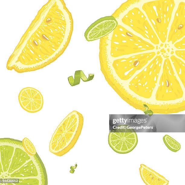 illustrazioni stock, clip art, cartoni animati e icone di tendenza di cubi limoni e lime - scorza di limone