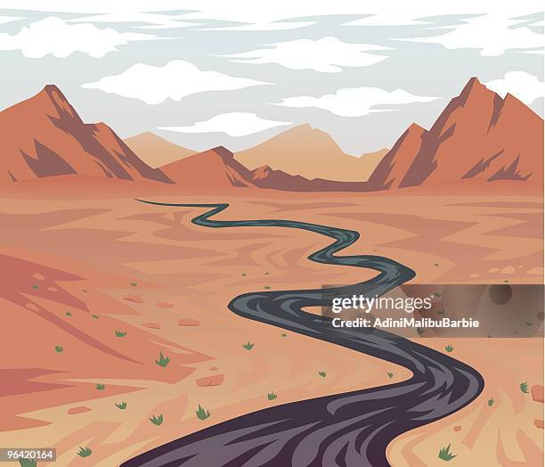 cartoon desert road leading to canyon - desert area 幅插畫檔、美工圖案、卡通及圖標