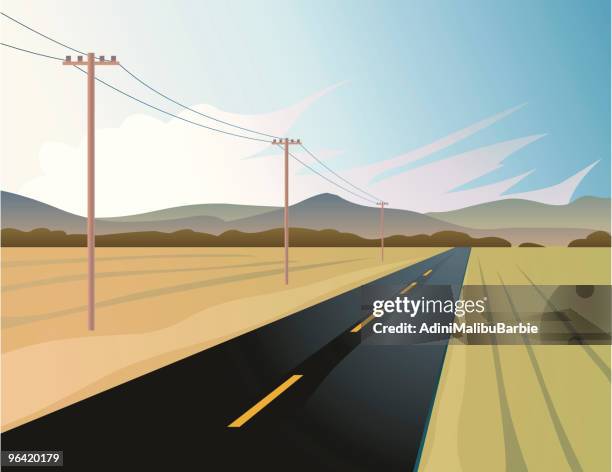 road & pylons - electricity pylon stock illustrations