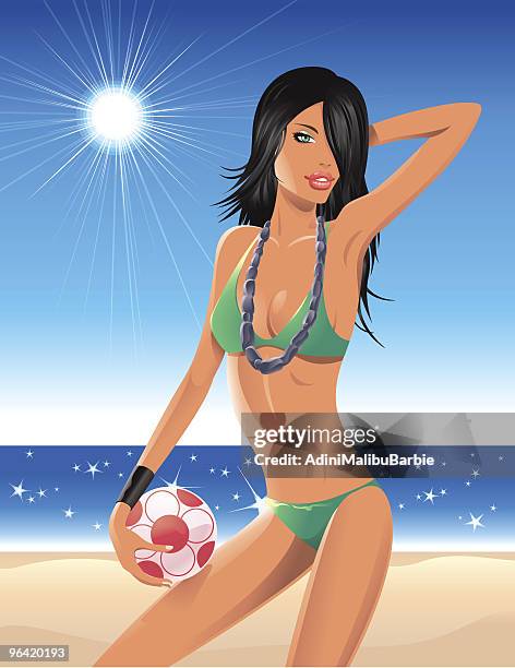 let's play on the beach - malibu beach front stock illustrations