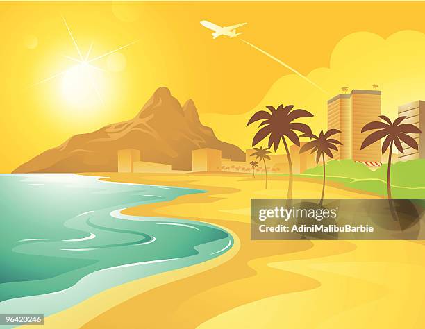 ilustraciones, imágenes clip art, dibujos animados e iconos de stock de playa de historieta en brasil - lugar turístico