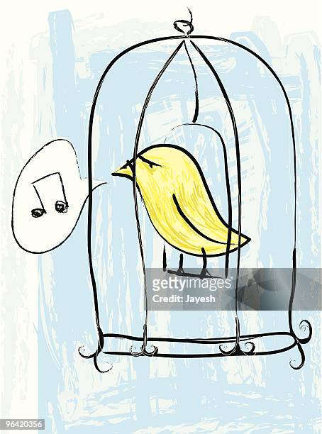 the caged bird sings... - parrot stock illustrations stock illustrations