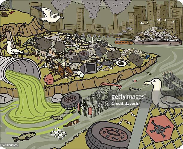 ilustrações de stock, clip art, desenhos animados e ícones de lixo e a poluição na cidade - grupo médio de animais