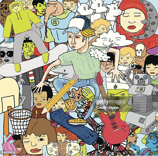 ilustrações, clipart, desenhos animados e ícones de colorido desenho doodle - funky