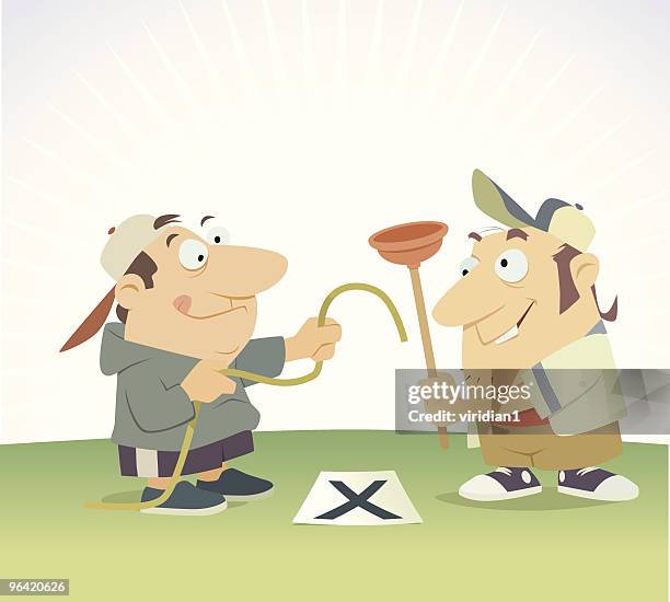 two halfwits make a hole - two ropes together stock illustrations