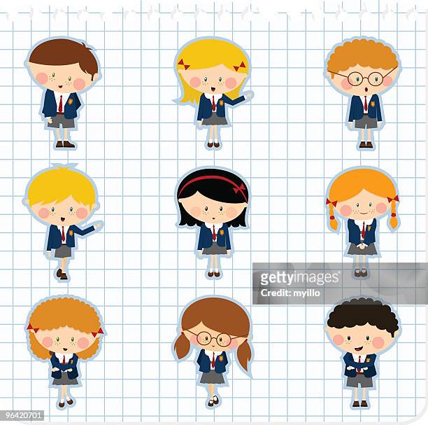 school kids. schoolboy schoolgirl uniform illustration vector - girls school uniform stock illustrations
