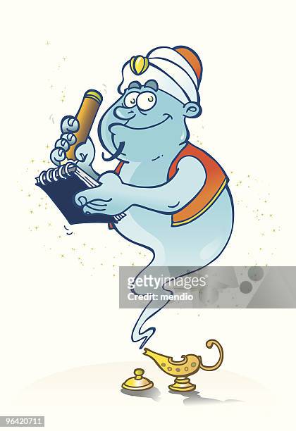 genie taking note of a wish order - turban vector stock illustrations