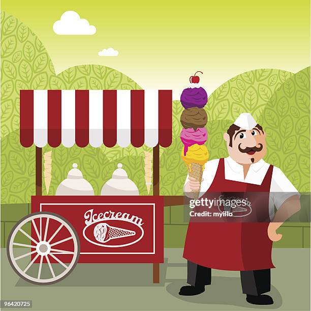 bildbanksillustrationer, clip art samt tecknat material och ikoner med icecream man - marknadsförsäljare