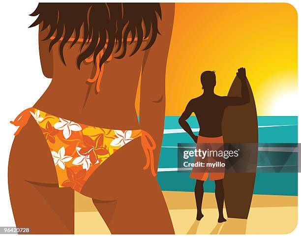 illustrazioni stock, clip art, cartoni animati e icone di tendenza di surfisti serie - beach bum