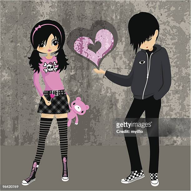emo love teenager girl cosplay illustration vector - hands in pockets vector stock illustrations