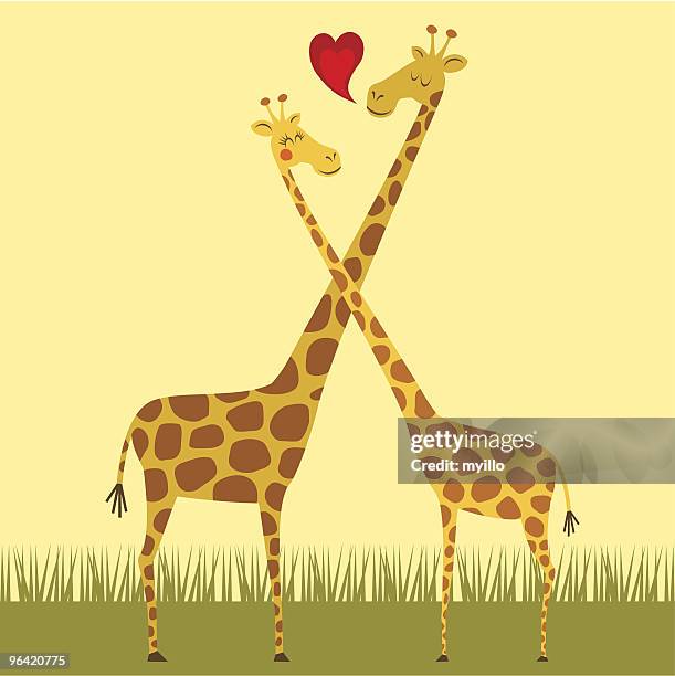 stockillustraties, clipart, cartoons en iconen met giraffe love - giraffe hearts