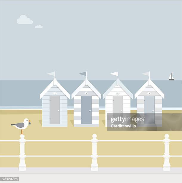 illustrazioni stock, clip art, cartoni animati e icone di tendenza di blu estate - beach hut