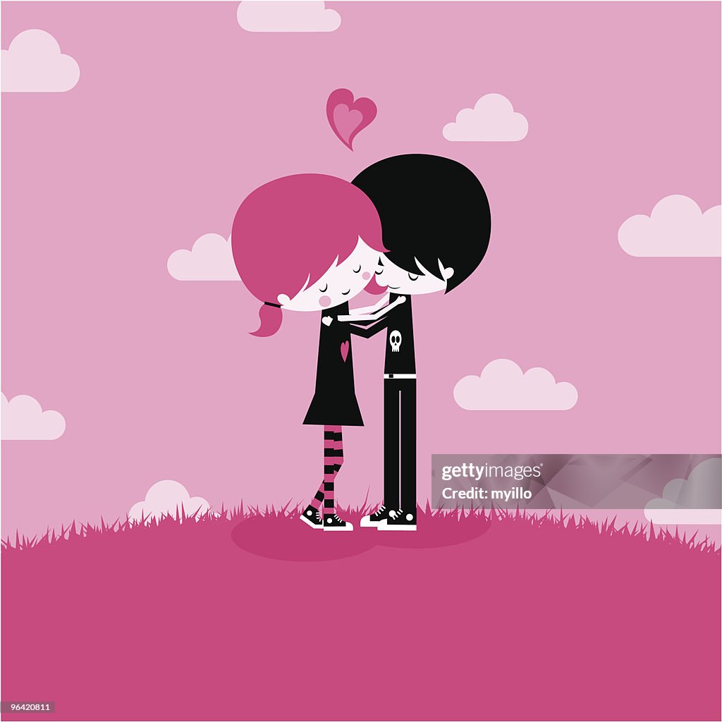 Emo love,together kawaii pink illustration vector