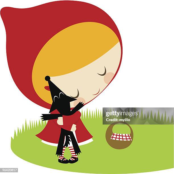 stockillustraties, clipart, cartoons en iconen met little red riding hood  and wolf friends - little red riding hood