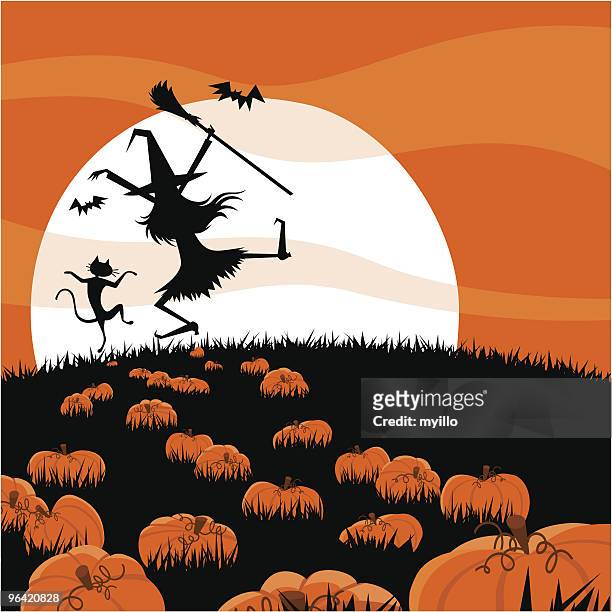halloween night - black cat witch stock illustrations