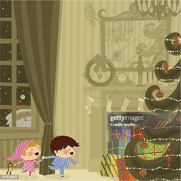 christmas night - family fun indoor stock illustrations