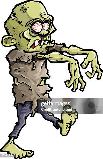 scary green cartoon zombie walking - zombie stock illustrations