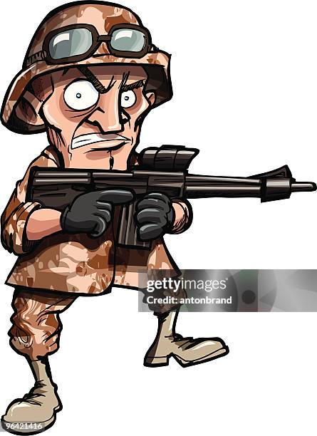 stockillustraties, clipart, cartoons en iconen met cartoon soldier in iraq or afghanistan - boots rifle helmet