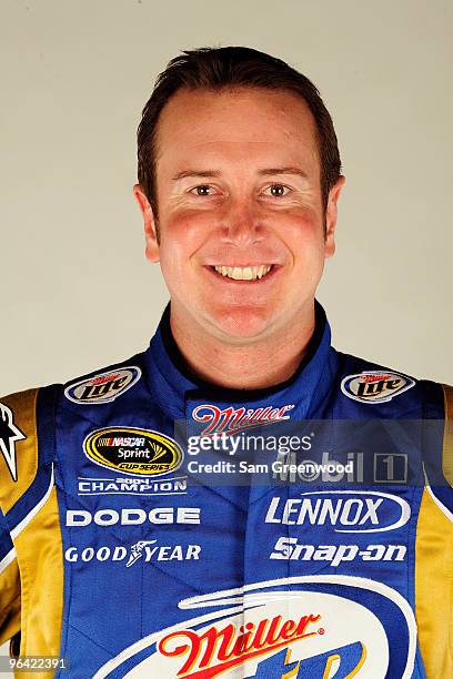 Kurt Busch, driver of the Miller Lite Dodge, poses during NASCAR media day at Daytona International Speedway on February 4, 2010 in Daytona Beach,...