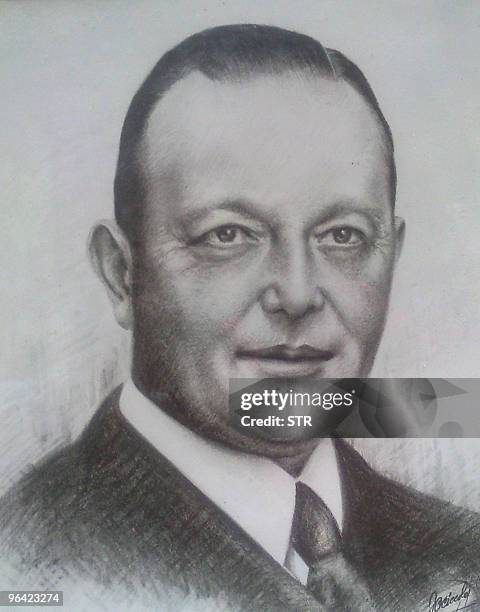 Reproduction of an undated drawing showing Uruguayan manufacturer Alberto Voulminot who refused to repair German battleship Admiral Graf Spee...