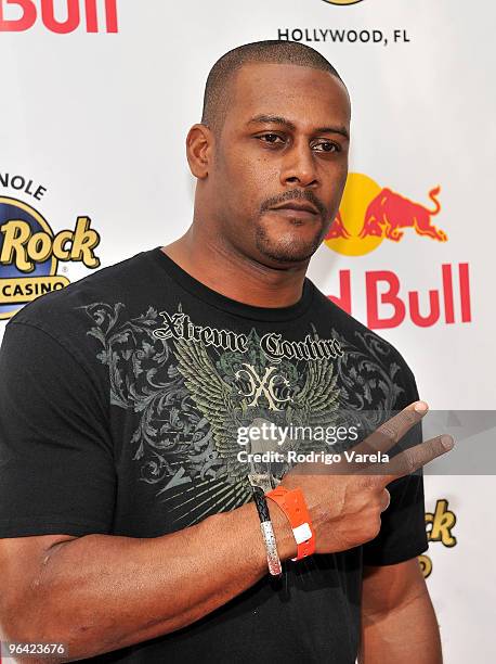 Ty Law of the Denver Broncos attends the Red Bull Super Pool at Seminole Hard Rock Hotel on February 4, 2010 in Hollywood, Florida.