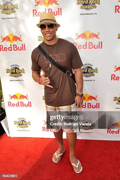 Player Will Demps attends the Red Bull Super Pool at Seminole Hard Rock Hotel on February 4, 2010 in Hollywood, Florida.