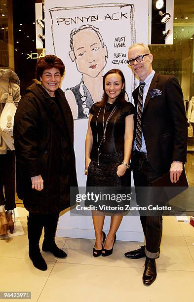 Maria Ludovica Maramotti, Camila Raznovich and Richard Haines attend the Richard Haines "Behind The Scenes" exhibition at Pennyblack Store on...