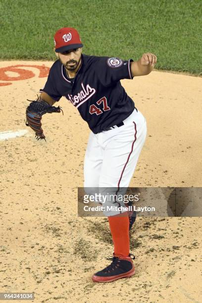 Gio Gonzalez of the Washington Nationals pitches during a baseball game against the against the New York Yankees at Nationals Park on May 15, 2018 in...