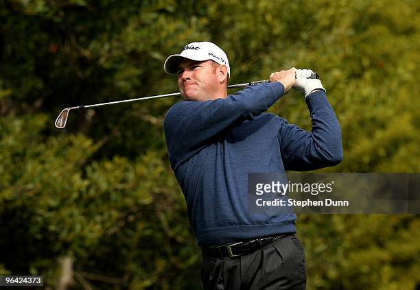 Troy Matteson hits his tee shot on the fourth hole during the first round of the Northern Trust Open at Riveria Country Club on February 4, 2010 in...