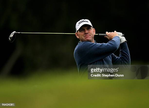 Troy Matteson hits his tee shot on the second hole during the first round of the Northern Trust Open at Riveria Country Club on February 4, 2010 in...