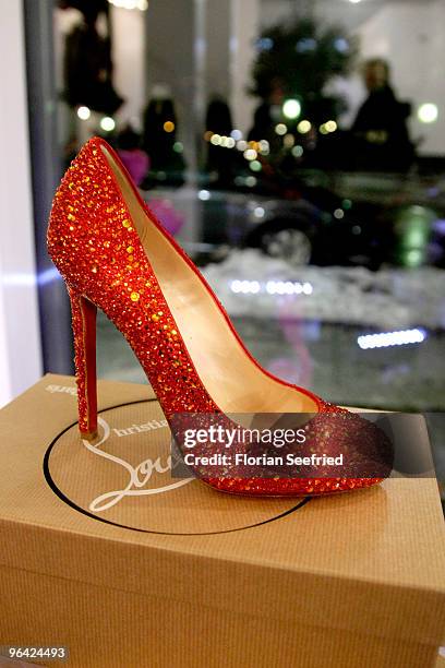 Shoes designed by Christian Louboutin are displayed at a cocktail reception at The Corner Shop on February 4, 2010 in Berlin, Germany.