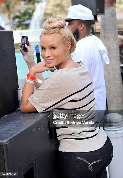 Model Amazin Amie attends the Red Bull Super Pool at Seminole Hard Rock Hotel on February 4, 2010 in Hollywood, Florida.