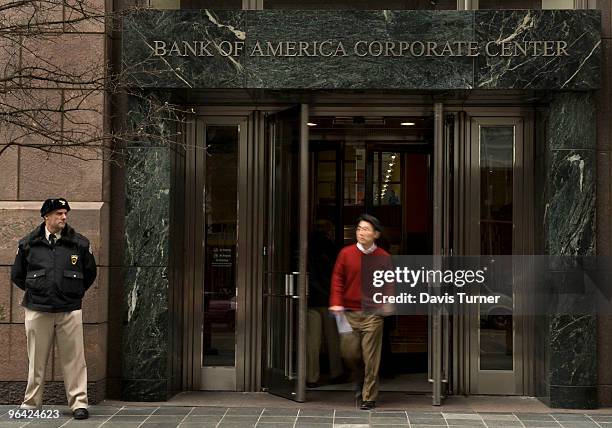 Person exits the Bank of America headquarters on February 4, 2010 in Charlotte, North Carolina. Bank of America's former Chief Executive Officer Ken...