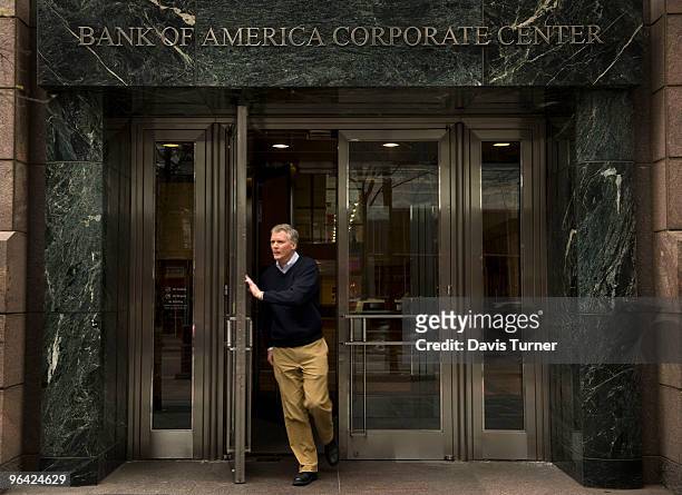 Person exits the Bank of America headquarters on February 4, 2010 in Charlotte, North Carolina. Bank of America's former Chief Executive Officer Ken...