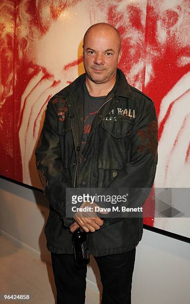 Artist Russell Young attends the private view of his latest exhibition 'Russell Young: Dirty Pretty Things', at the Scream Gallery on February 4,...