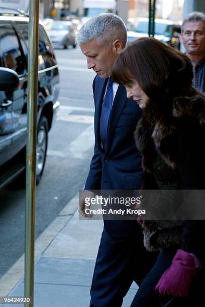 Television reporter Anderson Cooper and his mother Gloria Vanderbilt attend a public funeral for David Brown at the Frank E. Campbell Funeral Chapel...