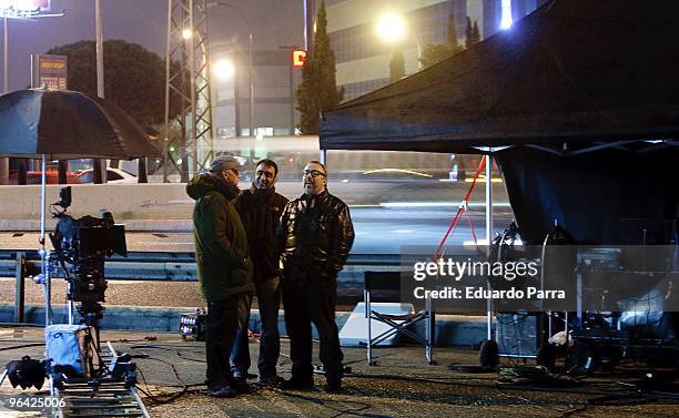 Alex de la Iglesia works on the filming of 'Balada Triste de Trompeta' at Loessa Gas Station on February 4, 2010 in Madrid, Spain.