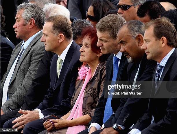 New Zealand Prime Minister John Key sits alongside Titewhai Harawera, a Ngapuhi elder after being welcomed onto TeTii Marae on February 5, 2010 in...