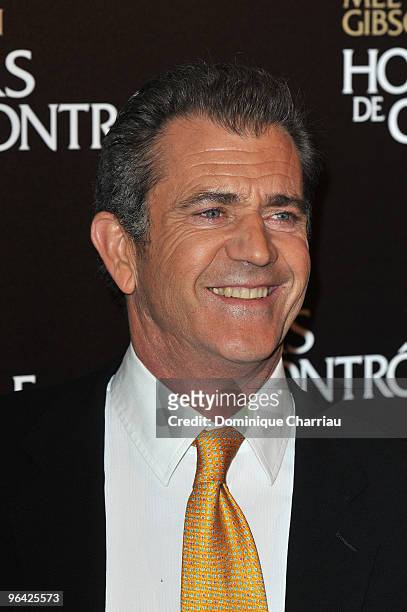 Actor Mel Gibson attends the film premiere of "Edge Of Darkness" at Cinema UGC Normandie on February 4, 2010 in Paris, France.