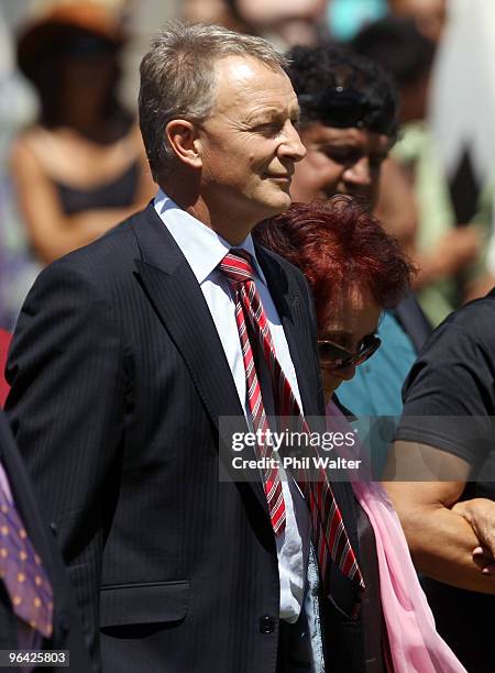 Labour Party leader Phil Goff is guided by Titewhai Harawera, a Ngapuhi elder as he is welcomed onto TeTii Marae on February 5, 2010 in Waitangi, New...