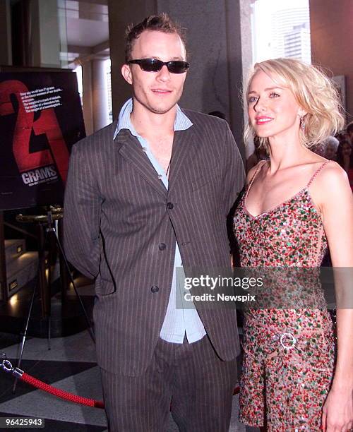 Actors, Heath Ledger and Naomi Watts, on the red carpet forthe premier of the film '21 Grams' at the Dendy Cinema in Sydney.