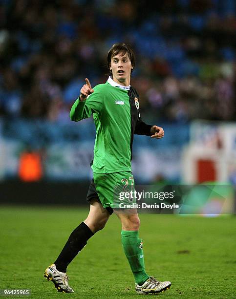 Sergio Canales of Racing Santander in action during the Copa del Rey semi-final, first leg match between Atletico Madrid and Racing Santander at the...
