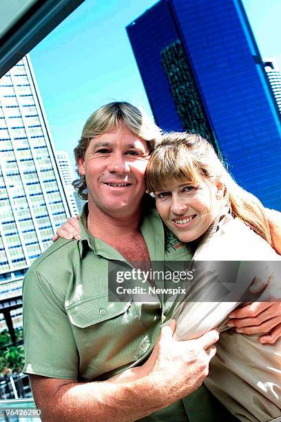 Steve Irwin and his wife, Terri Irwin, in Sydney to promote their first feature film 'The Crocodile Hunter: Collision Course'.