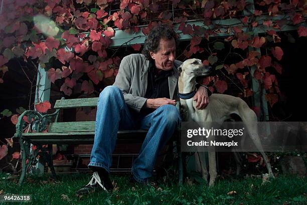 Actor, Geoffrey Rush, with his dog 'Enzo' at home in Camberwell, Melbourne.