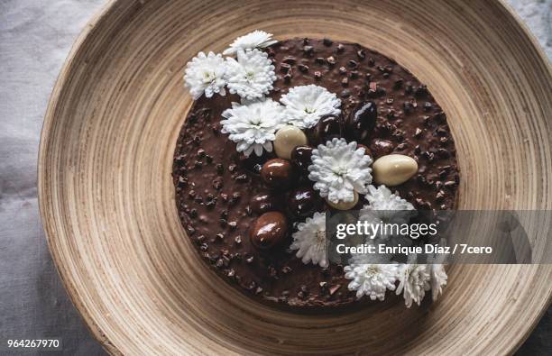 cacao chocolate cake with wild flowers right - theobroma imagens e fotografias de stock